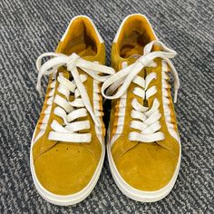 Mustard Yellow And White With Ruffle Detail. Brand New Tory Burch Sneakers, Tory Burch Shoes, Mustard Yellow, Yellow White, Womens Shoes Sneakers, Tory Burch, Brand New, Yellow, Women Shoes