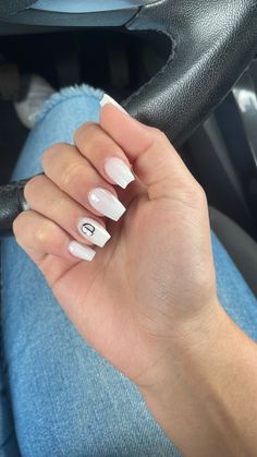 White Nails With D Initial, Short Acrylic Nails Coffin Initial, White Nails With The Letter D On It, White Nails With E Initial, Nails With Intials D, Short Nail Designs With Initials, Cute Nails With Initials Short, Nails D Initial, Nails With The Letter D On Them