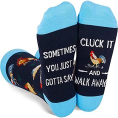 CLUCK IT CHICKEN SOCKSOur unisex chicken socks are with funny sayings "Sometimes you just gotta say, cluck it and walk away". The words are sewn in the bottom, images will last for long time. Great gifts for women, men, farmers and anyone who are chicken owners and chicken lovers. Fun little conversation starter and chicken giftsSIZE & PACKINGONE SIZE FITS MOST - Unisex design fits most men US size 6-13 feet, and most women US size 7 and up.QUALITY MATERIALCute chicken socks for women, chick Gifts For Chicken Lovers, Chicken Socks, Chicken Owner, Animal Socks, Chicken Gifts, Holiday Socks, Zippered Bag, Cute Chickens, Chicken Humor