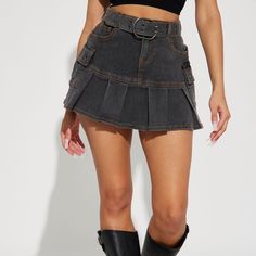 Brand New Fashion Nova Pleated Skirt-Lack Of Love Pleated Denim Mini Skirt Grey Brand New With Tags Size Small Sold Out On Website Fitted Black Denim Skirt With Belt Loops, Edgy Black Denim Skirt With Belt Loops, Casual Black Denim Skirt, Black Grunge Denim Skirt With Pockets, Black Denim Skirt With Belt Loops, Y2k Style Black Denim Skirt, Black Denim Grunge Skirt, Black Pleated Mini Denim Skirt, Trendy Short Gray Skirt