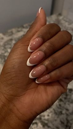 Almond frenchies for my dark skin girlies. I dont see too many classic takes on the almond french tip so here ya go #frenchnails #almondnails #almondnailsondarkskin #naturalnails #naturalnaildesigns French Nail On Black Women, Brown Skin French Nails, French Nails For Dark Skin, Nude Almond French Tip, Almond Girly Nails, Modest Nails Simple, Dip French Tip Nails Almond, French Tips On Black Women, Gel Nails On Black Women