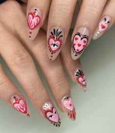 Candy Heart Nail Designs, 2025 Ideas, Vday Nails, February Nails, Valentine Nails, Spring Nail Art, Minimalist Nails, Heart Nails, Funky Nails