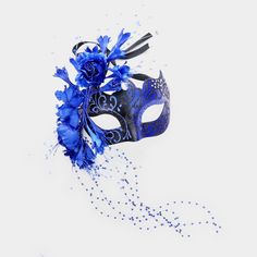 Style No : [453410] M7136-Blue Color : Black Theme : Flower & Leaf, Halloween Size : 9" X 15" Adjustable Elegant Venetian Flower Masquerade Mask Blue Masquerade Mask, Blue Masks, Red Carpet Sweet 16, Masquerade Mask Black, Black Theme, Modern Fairytale, Mask Masquerade, Blue Mask