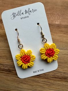 2" Seed Bead Flower Earrings, Bead Flower Earrings, Seed Bead Flower, Animal Print Earrings, Seed Bead Flowers, Bead Flower, Brown Earrings, Multicolor Earrings, Orange Earrings