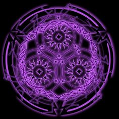 an abstract purple design with stars and circles in the center, on a black background