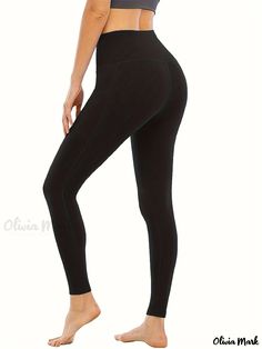 Olivia Mark - Premium Plus-Size Active Leggings - Set of 4: Womens Solid Tummy Control Workout Yoga Pants with High Waist and Convenient Phone Pockets Full Length Compression Bottoms For Yoga, Compression Full-length Yoga Bottoms, Tight Long Bottoms For Yoga, Full-length Pants With Pockets For Pilates, Full Length Tight Yoga Bottoms, Full Length Pants With Pockets For Pilates, High Rise Compression Pants With Contoured Waistband, Compression Full-length Pants With Contoured Waistband, Tight Full-length Bottoms For Training