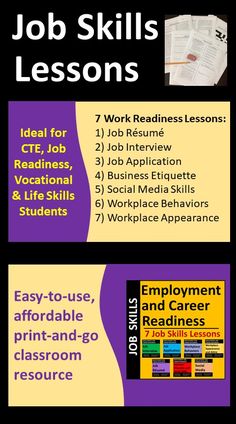 job skills lessons for teachers and students to use in the classroom, including an easy way to