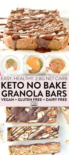 keto no bake granola bars with text overlay