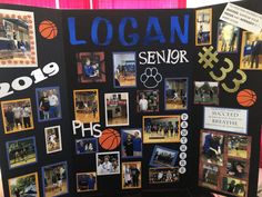 a bulletin board with pictures and words on it that say, local senior basketball team