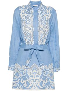 Chic Embroidered Linen Dress, Chic Linen Dresses With Embroidery, Embroidered Long Sleeve Linen Dress For Spring, Blue Fitted Dress With Belted Cuffs, Blue Dresses With Belted Cuffs, Chic Long-sleeved Linen Mini Dress, Chic Linen Long Sleeve Mini Dress, Chic Long Sleeve Linen Mini Dress, Chic Linen Mini Dress With Long Sleeves