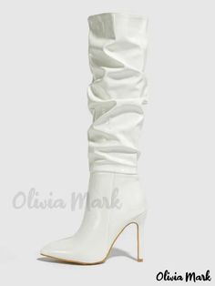 Olivia Mark - Elegant White Knee High Boots with Pointed Toe and Stiletto Heel - Fashionable Slouch Design White Knee High Boots, Stiletto Boots, Estilo Chic, Olivia Mark, Stiletto Heel, Knee High Boots, High Boots, Knee High, Stiletto Heels