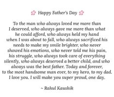 a poem written in pink and white with the words happy father's day on it