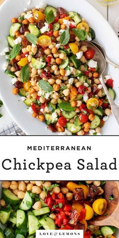 mediterranean chickpea salad with cucumbers, tomatoes and feta cheese