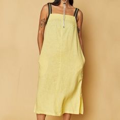 Beautiful Summer Yellow Linen Material Backbeat Co. Spaghetti Strap Dress. New W/ Tags. Size Xxl. Yellow Dress With Straight Neckline For Summer, Yellow Dresses With Adjustable Straps, Yellow Sundress With Adjustable Spaghetti Straps, Yellow Spring Sundress With Adjustable Straps, Yellow Sundress With Adjustable Straps For Spring, Chic Yellow Cotton Sundress, Yellow Casual Sundress With Spaghetti Straps, Casual Yellow Sundress With Adjustable Straps, Yellow Cotton Sundress With Spaghetti Straps