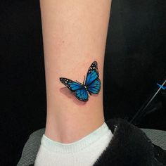 Blue Butterfly Tattoo Butterfly Tattoo Ideas, 3d Butterfly Tattoo, Blue Butterfly Tattoo, Tattoo Uk, Lioness Tattoo, Hip Tattoos Women, Blue Tattoo, Hand Tattoos For Women