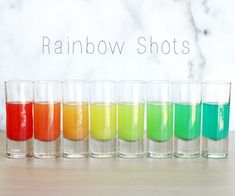 the rainbow shots are lined up in different colors