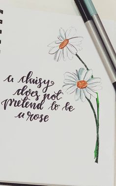 a drawing of two daisies with the words a daisy does not pretend to be a rose