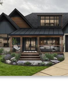 this is an artist's rendering of the front of a house with large windows