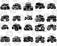 an image of monster trucks silhouettes