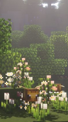 an image of some trees and bushes in minecraft