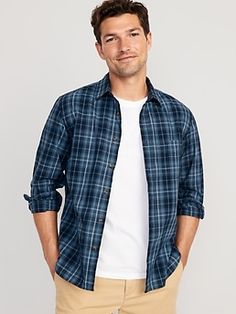 The Everyday Shirt for men is the button-down that puts in work eight days a week.  Spread collar.  Seamed back yoke, with center box pleat.  Long sleeves, with buttoned cuffs and buttoned sleeve plackets.  Patch pocket at left side of chest.  Soft-w Casual Navy Button-up Shirt, Henry Styles, Relaxed Fit Flannel Button-up Shirt With Snap Buttons, Blue Relaxed Fit Button-up Flannel Shirt, Blue Button-up Flannel Shirt With Snap Buttons, Plaid Shirt Men, Plaid Button-up Shirt With Welt Pockets, Blue Gingham, Slim Fit Men