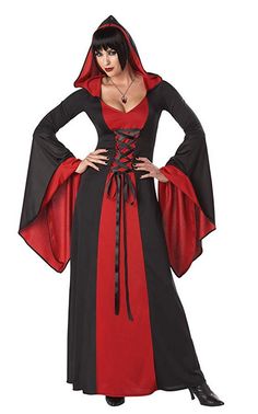 a woman in a red and black costume