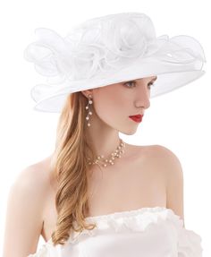 PRICES MAY VARY. Organza Imported Drawstring closure Hand Wash Only Brimmed Wedding Hats For Summer, Elegant White Boater Hat For Party, Elegant Short Brim Summer Fascinator, White Summer Costume Hats And Headpieces For Party, Summer Wedding Top Hat With Short Brim, White Summer Costume Hats For Party, Elegant Mini Hats For Garden Party, Summer Wedding Boater Hat With Short Brim, Elegant Brimmed Summer Fascinator