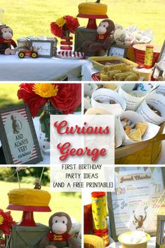 curious george first birthday party ideas and free printables - via birdspary