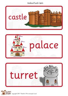 the words castle, palace and turret are shown in this printable book page for children