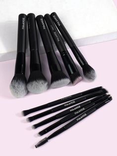 MAANGE 10pcs Professional Makeup Brush Set,Makeup Tools With Soft Fiber For Easy Carrying,Foundation Brush,Eye Shadow Brush,Smudge Brush,Eyebrow Brush,Brush Set For Travel Black    Wood     Beauty Tools, size features are:Bust: ,Length: ,Sleeve Length: Black Makeup Brushes, Black Cosmetics, Make Up Tools, Makeup Brush Set Professional, Make Up Brushes, Dark Makeup, Makeup Game, Professional Makeup Brushes, Eyebrow Brush