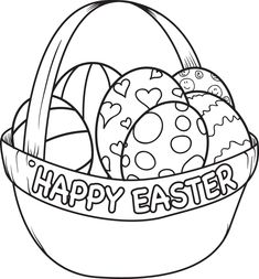 an easter basket with eggs in it and the words happy easter written across the front