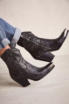 Brayden Western Boots | Free People Western Grunge Style, Ankle Cowboy Boots Outfit, Western Grunge, Cowgirl Ankle Boots, Ankle Cowboy Boots, Structured Jacket, Western Ankle Boots, Black Cowboy, Western Boots Women