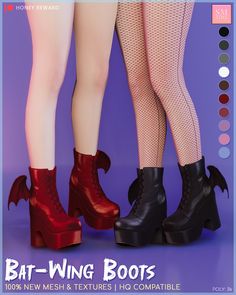 two women's legs with red boots and fishnet stockings