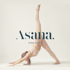 a woman in a yoga pose with the words asana above her and behind her