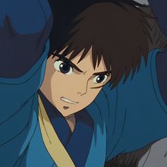 an anime character with dark hair and blue eyes