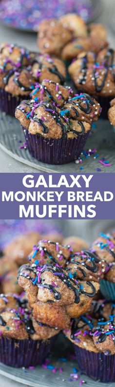 there are many muffins on the plate with sprinkles