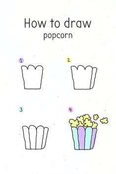 how to draw popcorn for kids with numbers and pictures on the front, side and back