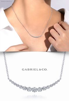 14K White Gold Fashion Necklace NK6215W45JJ #FineJewelry#FashionJewelry#UniqueJewelry#GiftIdeas#UniqueGifts #GabrielNY #DiamondJewelry #FineJewelry #GabrielAndCo #UniqueJewelry #DiamondJewelry #Jewelry #Necklaces #DiamondNecklace #GoldNecklace#WhiteGoldNecklace#GoldFashionNecklace#WhiteGoldFashionNecklace Classic Diamond Accented Bar Necklace For Anniversary, Classic Bar Necklace With Diamond Accents For Anniversary, Classic Diamond Accents Bar Necklace For Anniversary, Classic Bar Necklace With Diamond Accents, Classic Diamond Bar Necklace For Formal Occasions, Elegant Diamond Bar Necklace For Anniversary, Formal White Gold Bar Necklace With Diamonds, Formal White Gold Diamond Bar Necklace, Elegant Diamond Accented Bar Necklace For Anniversary