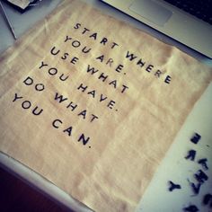 an image of someone's message on a napkin that says start where you are what you have to do