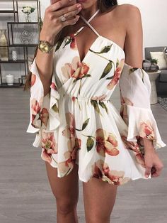 Stylish Floral Print Halter Casual Romper Afrikaanse Mode, Boho Summer Dresses, Boho Style Dresses, Boho Stil, Trending Dresses, Moda Fashion