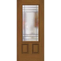 a wooden door with glass panels on the top and bottom panel, in light brown