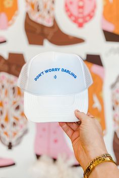 Don't Worry Darling, White Trucker Hat, Custom Caps, Cap Collection, Online Womens Boutique, Stylish Hats, T Shirt And Jeans, Vinyl Projects, Just In Time