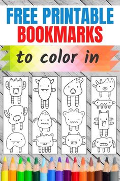 the printable bookmarks to color in for kids are shown with colored pencils