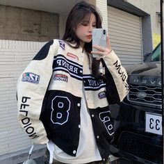 kadın rahat ceket and cool Baseball Jacket Women, Fashion Embroidery, Jackets Fashion, Racing Suit, Baseball Jacket, Jacket Women, Casual Tops, Hip Hop