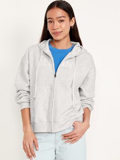 available exclusively online and at outlet stores drawstring hood drop-shoulder sleeves full-zip front hand-warming pockets rib-knit trim relaxed fit hits below waist models are approx.  5'9" and wear sizes s (4), l (12) and xl (18)machine wash according to the care instruction label Relaxed Fit Hooded Jacket With Double-lined Hood For Loungewear, Fall Leisure Hoodie With Pockets, Casual Hooded Outerwear For Leisure, Cotton Outerwear For Fall Leisure, Fall Cotton Outerwear, Casual Hooded Jacket With Ribbed Cuffs For Loungewear, Leisure Hooded Outerwear With Pockets, Casual Outerwear With Drawstring Hood For Loungewear, Comfy Drawstring Hoodie For Fall