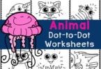 an animal dot - to - dot worksheet is shown in pink and blue