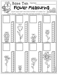 flower measurement worksheet for kids to practice counting and writing numbers on the number line