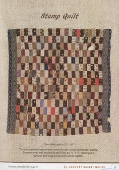 an old quilt is featured in the book, stamp quilt