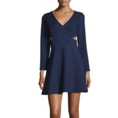 New With Tags! Cut Out But Still Modest Navy Blue Dress! Navy Cut, Denim Blue V-neck Dress With Button Closure, Halston Heritage Dress, Navy Blue Dress, Cut Out Dress, Out Dress, Halston Heritage, Navy Blue Dresses, Blue Dress