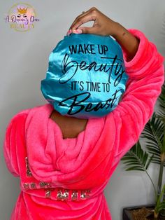 It's time to update your night time routine! Our customized bonnets are a customer favorite with Wake Up Beauty It's Time To Beast. Our bonnets are double layer and reversible that make the perfect statement.  There are so many benefits to wearing a satin bonnet that includes retaining moisture and reducing frizzy hair.  Questions about how to wash a satin bonnet? Check out the FAQ or our blog on aqueenzden.com Cheap Adjustable Bonnet For Women, Cheap Warm Bonnet, Cheap One Size Bonnet, Adjustable Cute Bonnet At Affordable Price, Satin Hair Bonnet, Hair Questions, Beauty And Beast, Time Routine, Satin Bonnet